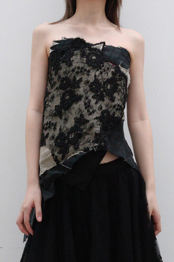 marc le bihan beaded lace silk top 26152 E23 black